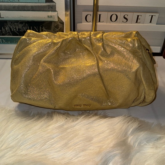Miu Miu Clutch Bag Pouch Multi Case Leather in Gold EUC - Picture 5 of 13